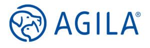 Agila logo Agila Logo, zwei Hunde im Kreis und blaue Schrift in Versalien