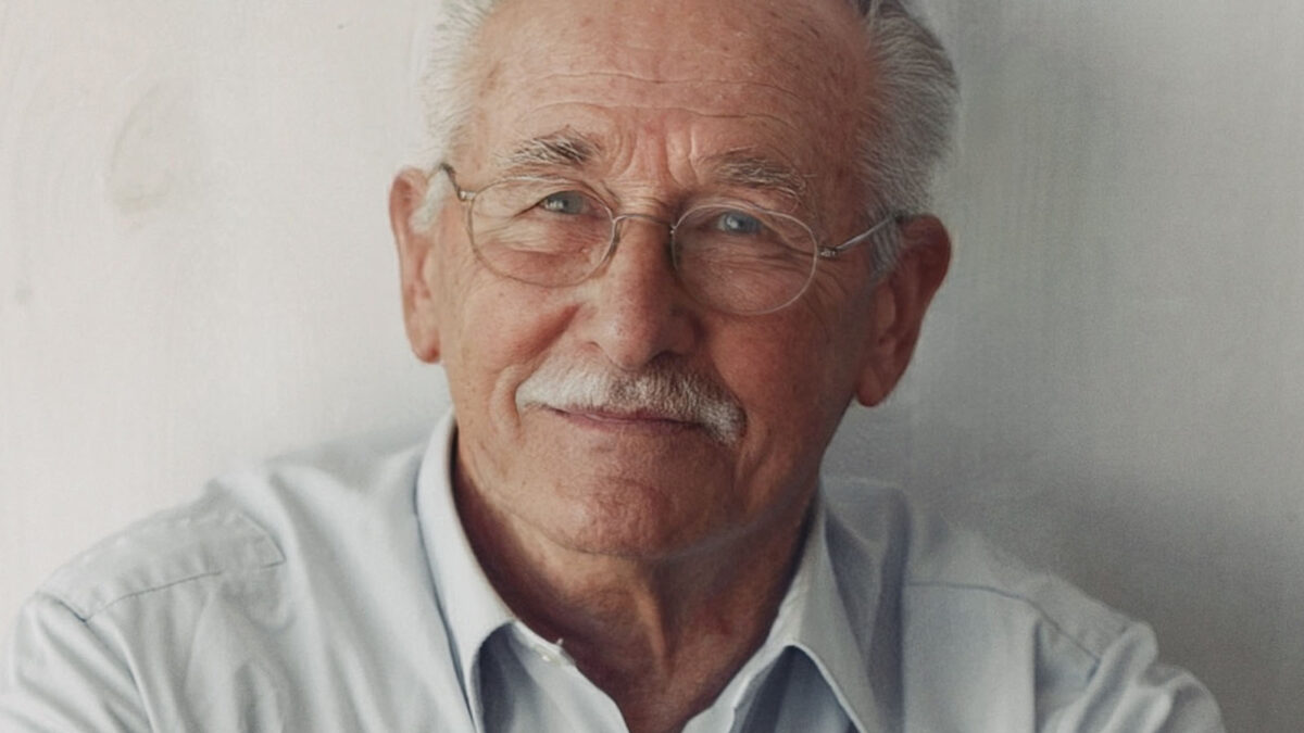 orträt von Walter Baumgardt, einem älteren Mann mit Brille und Schnurrbart, der von den Folgen eines Schlaganfalls betroffen ist.