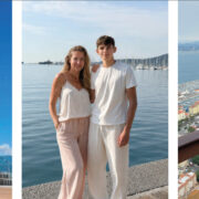 AIDA Kreuzfahrtschiff, Mutter mit ihrem Teenager-Sohn am Hafen und Berberaffe mit Blick über Gibraltar